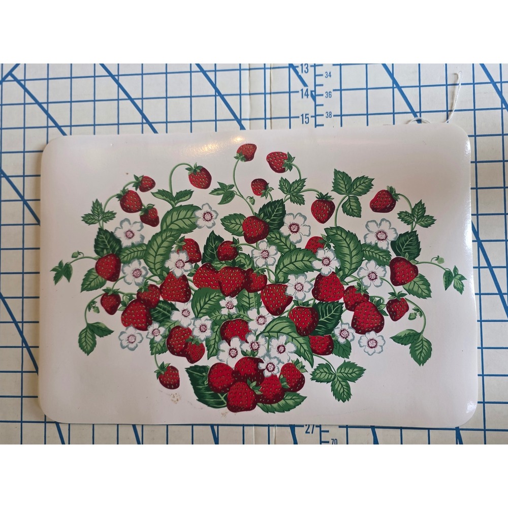 Vintage Strawberry Vinyl Placemats Set of 4 White Red Green Fruit Cottagecore